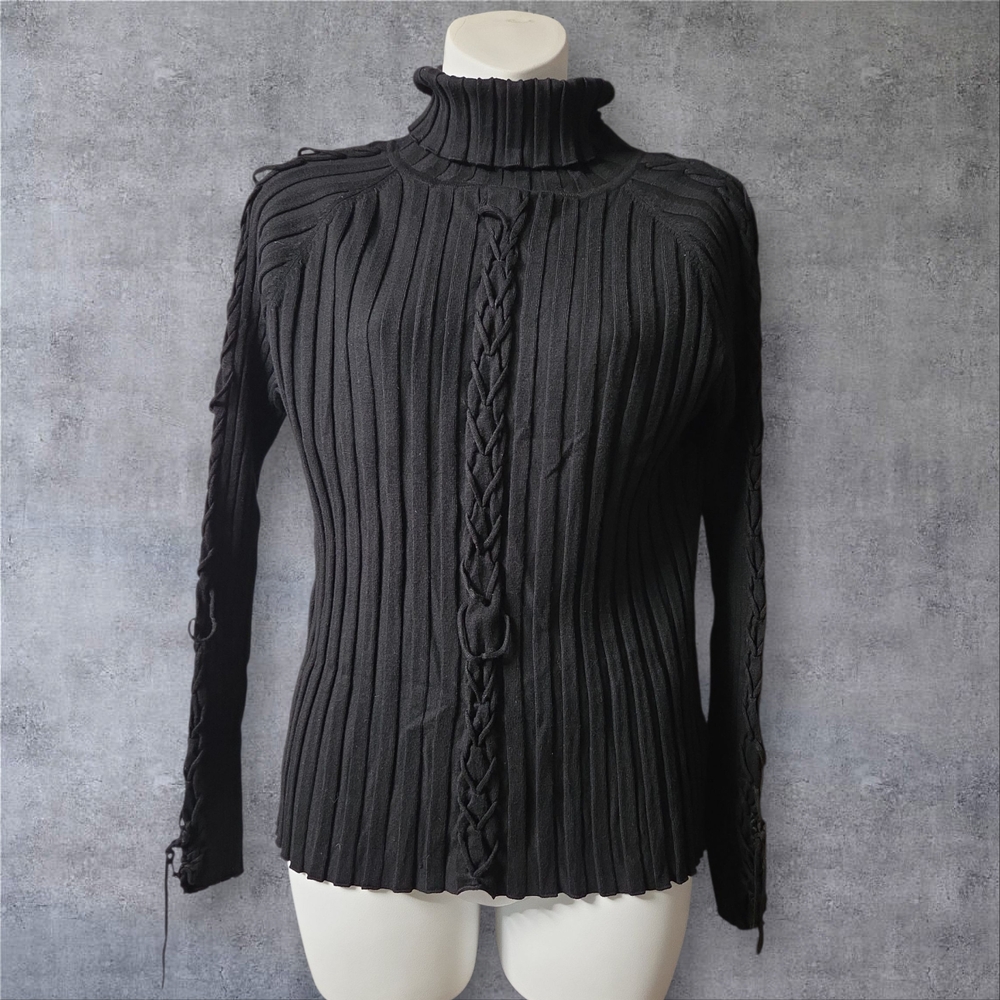 Fontana Black Ribbed Turtleneck Sweater